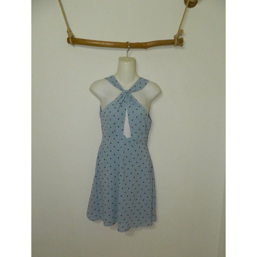 EVNL Dress‎ Blue Stars Criss Cross Halter Top Open Back Size Small